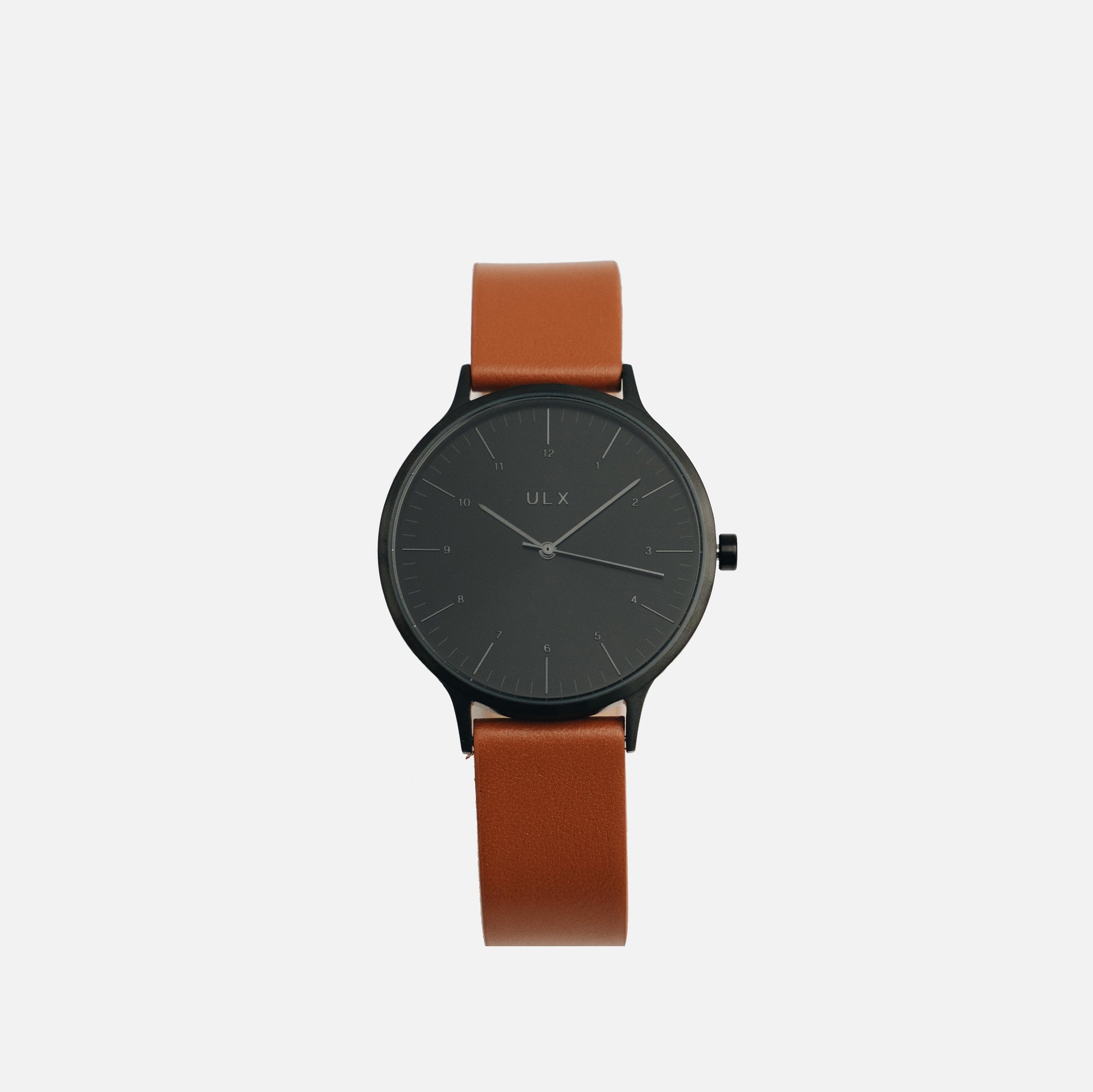 Minimal Black Watch with Brown Leather Strap – ULX